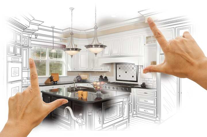 A kitchen renovation design with an open floor plan, featuring a large island and modern appliances in University Park